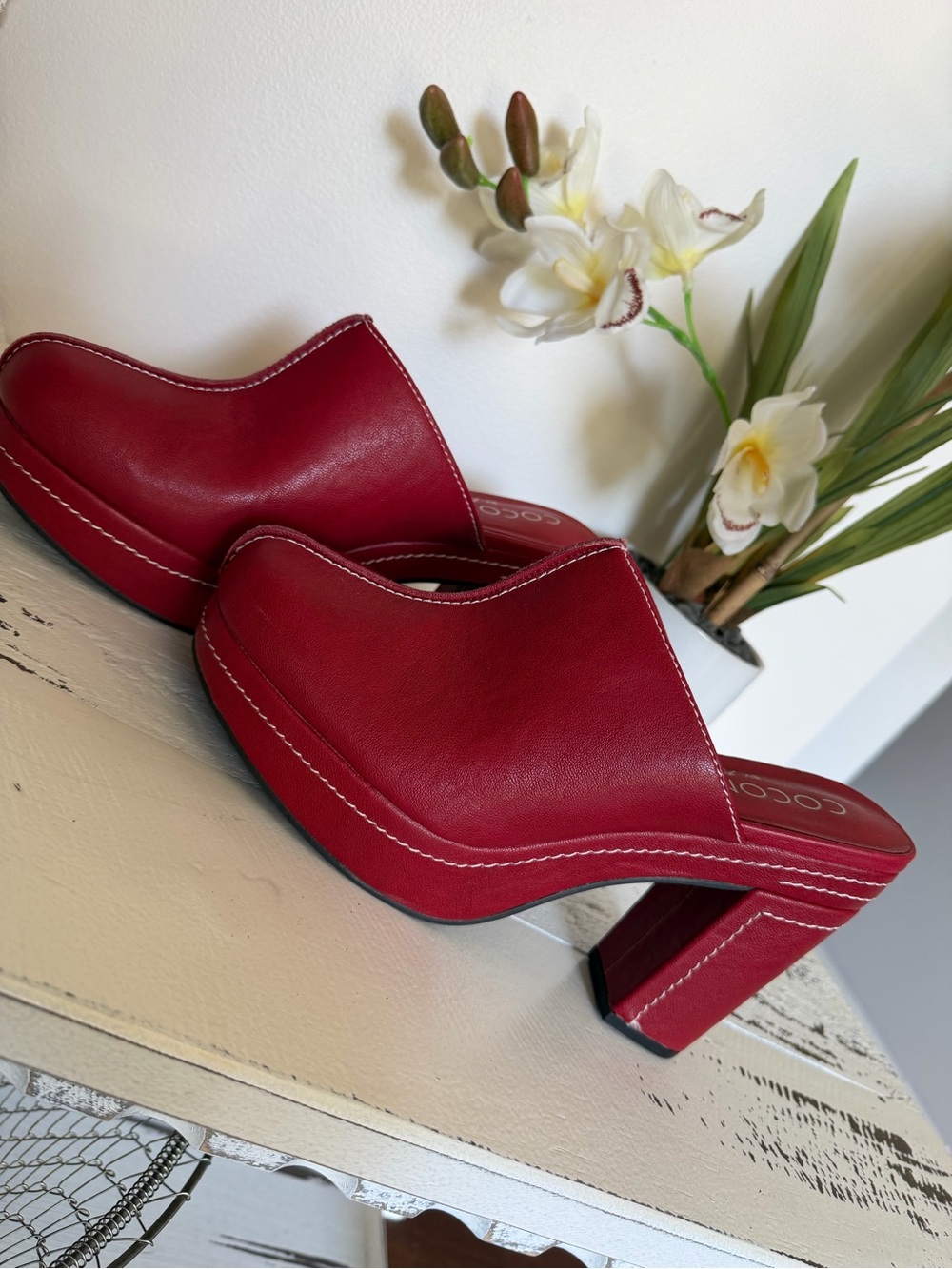 Coconuts by Matisse Red Leather Platform Mule Heels